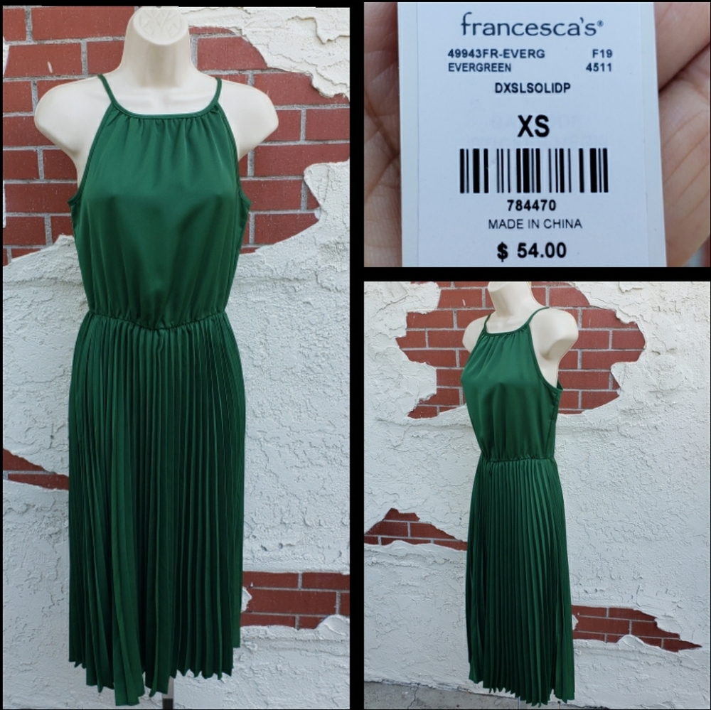 NEW FRANCESCA'S green pleated sleeveless dress XS